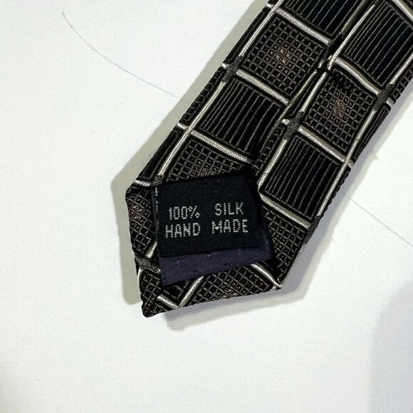 Bruno Piattelli - Men's Neck Tie - Black & Brown Squares - Pure Silk Handmade - Picture 6 of 8